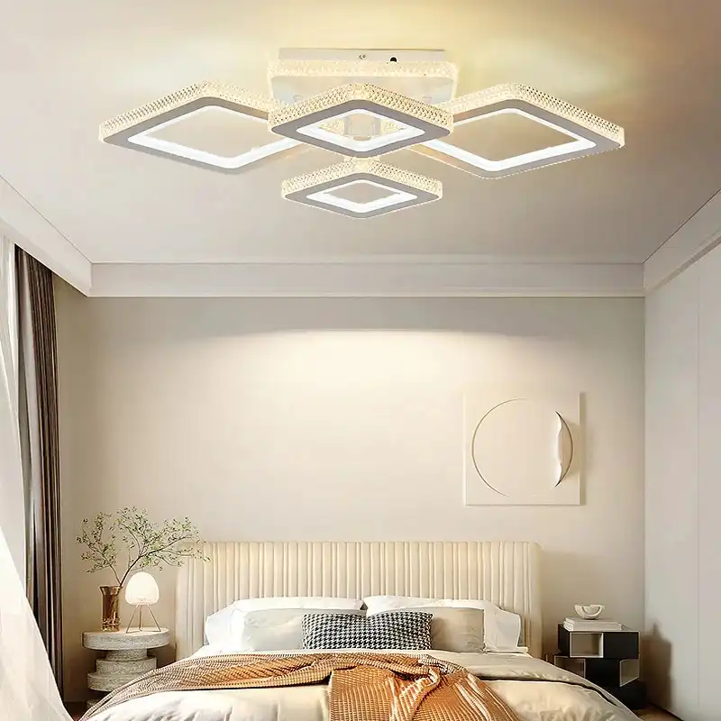 Lustra LED alba, patrata, 234W, cu telecomanda, 3 tipuri de lumina, calda/naturala/rece + RGB, intensitate reglabila, 80x60x15cm, IP21, aplicata, montaj tavan