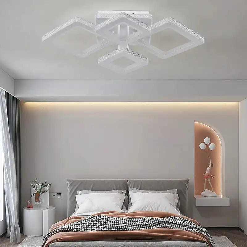 Lustra LED alba, patrata, 234W, cu telecomanda, 3 tipuri de lumina, calda/naturala/rece + RGB, intensitate reglabila, 80x60x15cm, IP21, aplicata, montaj tavan