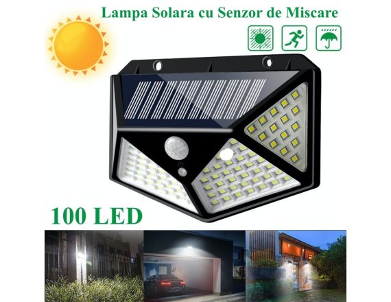 Proiector LED cu panou solar cu senzor de miscare 100 leduri LM-40LED